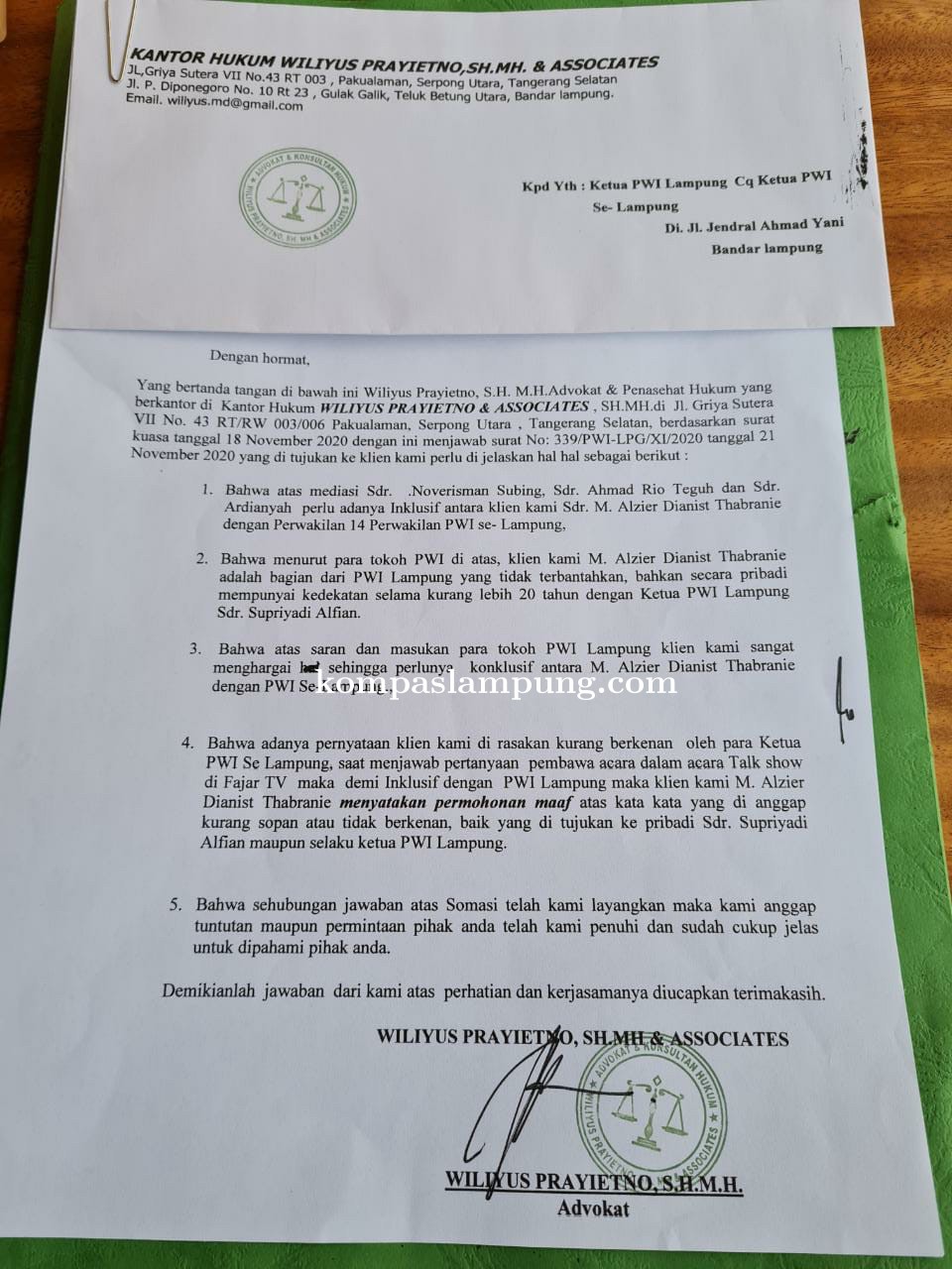 Minta Maaf, Hubungan Alzier Dan PWI Lampung Kembali Cair