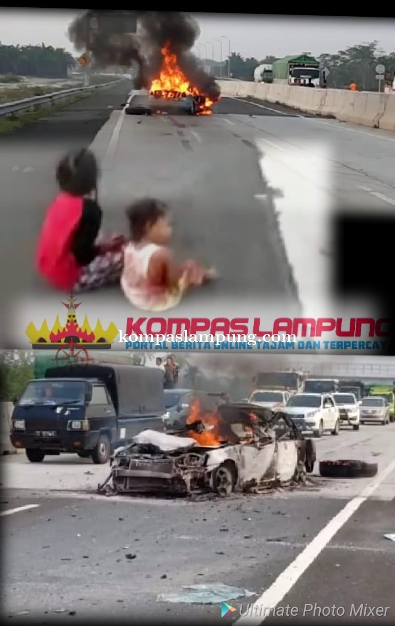 Mobil Sedan Tabrak Truck di Tol Natar, 4 Orang Tewas dan Terbakar